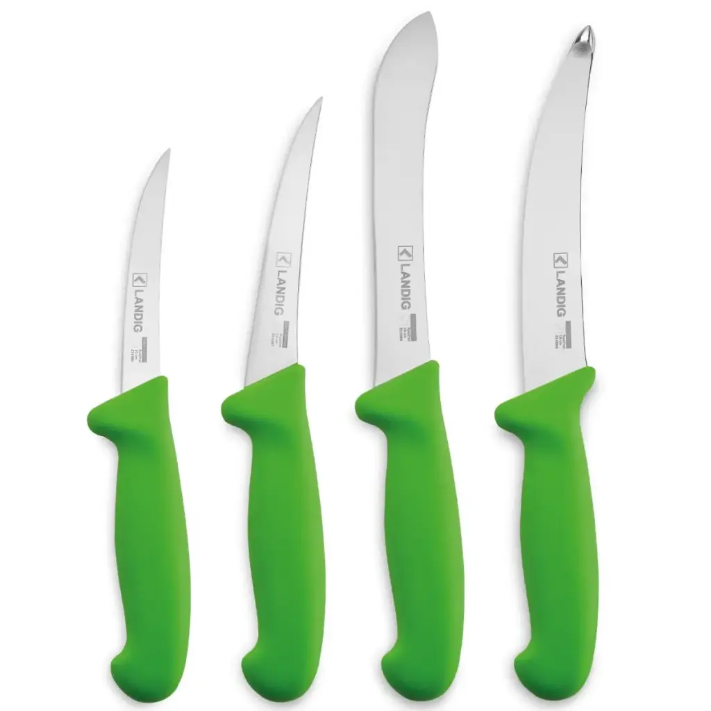 [VE-CO-SE-BV] Set de couteaux de boucher vert 4 pièces pour découpe professionnelle