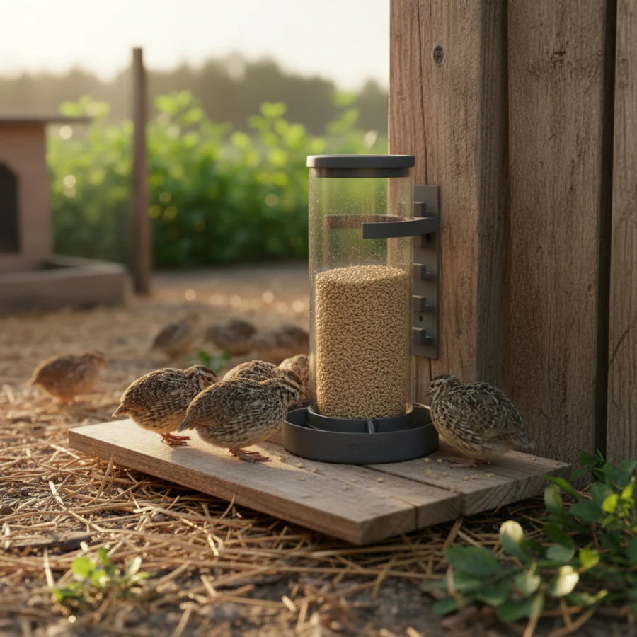 Futterautomat für Wachteln im Anti-Verschwendungsdesign 1-2 kg (1 kg, Käfig)