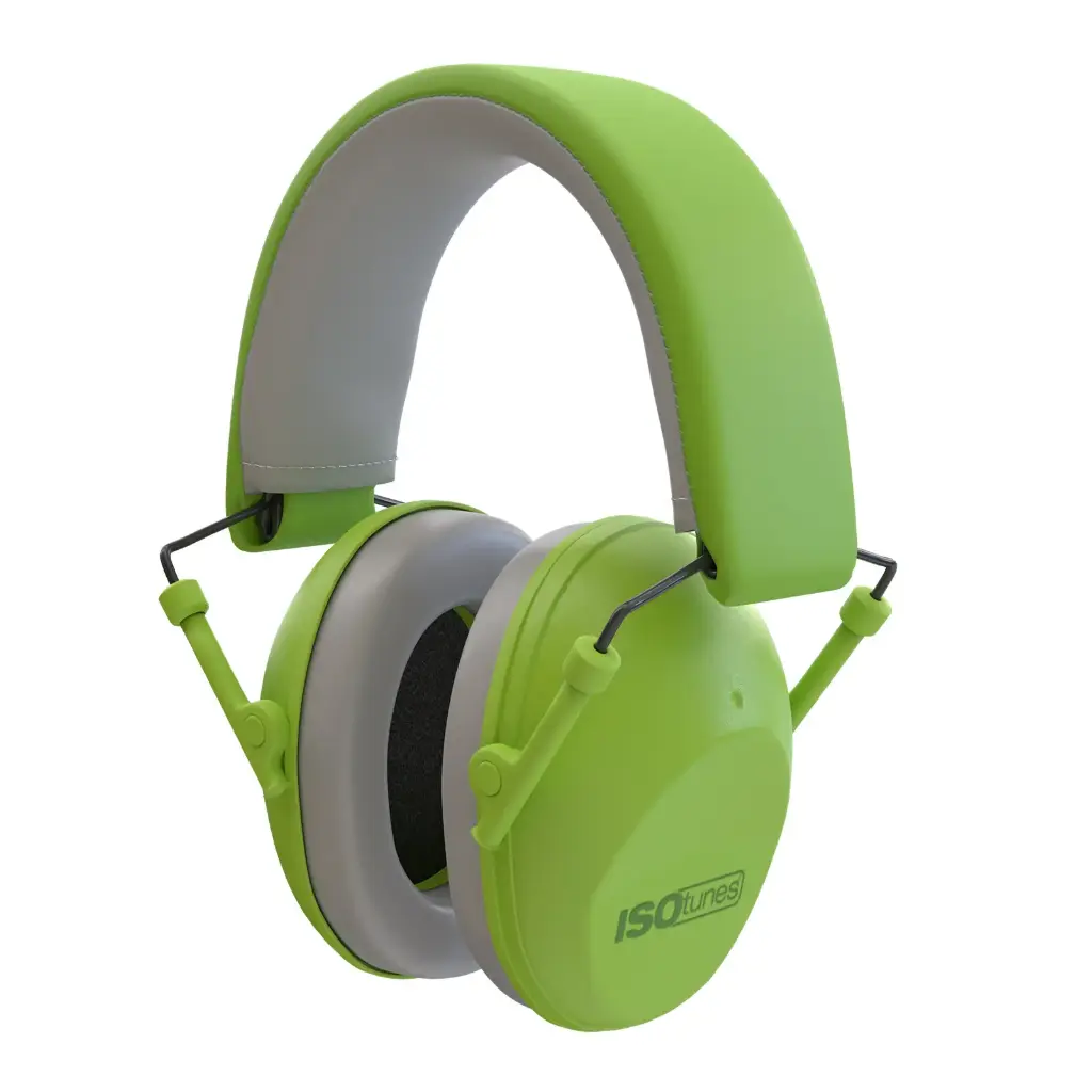 [CH-CO-CJV] Casque antibruit Isotunes Junior Defender – Protection auditive enfant (Vert)